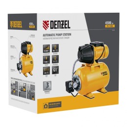 Denzel Насосная станция PS1100С, 1100 Вт, 4500 л/ч, ресивер 24 л, подъем 46 м, чугун 97215