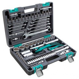 Stels Набор инструментов 1/2, 1/4, CrV, 12 гранные головки, пластиковый кейс, 82 предмета 14117