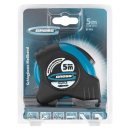 Gross Рулетка "Schlagfest",5 м x 25 мм,магнитный обрезиненный зацеп,двусторонняя шкала,Нейлоновое покрытие,автоматическая фиксация 31113