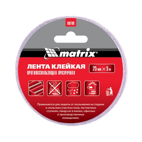 Лента клейкая противоскользящая, прозрачная 25 мм x 5 м Matrix 88709