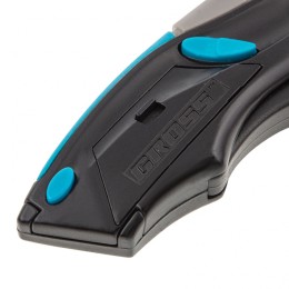 Gross Нож ремонтно-монтажный, трехкомпонентная рукоятка, автовыброс, возврат лезвия, пистолетного типа, 170 мм, 5 запасных лезвий 78870