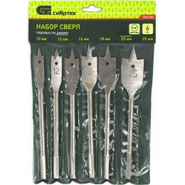 Сибртех Набор сверл перовых по дереву, 10-12-16-18-20-25 мм, 6 шт, шестигранный хвостовик 704155