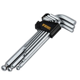 Denzel Набор ключей имбусовых, HEX, 2-12 мм, CrV, 9 шт., удлиненные, с шаром 12365