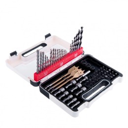 Matrix Набор сверл комбинированный, сверла по металлу 1-6 мм, бетону 3-8 мм, дереву 3-8 мм, перовые 16,20,22 мм, биты 30 шт, адаптер, головки 8 шт, 71 предмет Pro 725671