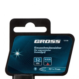 Gross Отвертка PZ1 x 75 мм, S2, трехкомпонентная ручка 12156