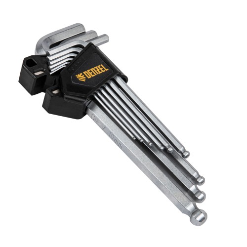 Набор ключей имбусовых, HEX, 1,5-10 мм, CrV, 9 шт., удлиненные, с шаром Denzel 12364