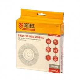 Denzel Щетка для УШМ, 150 мм, "Плоская", витая нержавеющая проволока 0.3 мм, посадка 22.2 мм 746643