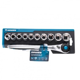 Gross Набор торцевых головок, трещотка 120 зубьев, 1/2", CrV, 12 предметов 14138