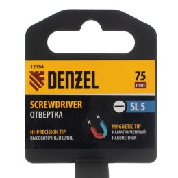 Denzel Отвертка SL5x75 мм, CrV, трехкомпонентная рукоятка 12194