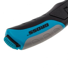 Gross Нож ремонтно-монтажный, трехкомпонентная рукоятка, кнопочный автовыброс, возврат лезвия, 175 мм, 5 запасных лезвий 78879