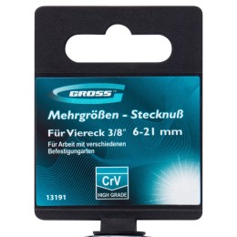 Gross Головка торцевая многоразмерная, CrV, 6-21 мм, под квадрат 3/8, CrV, хромированная 13191