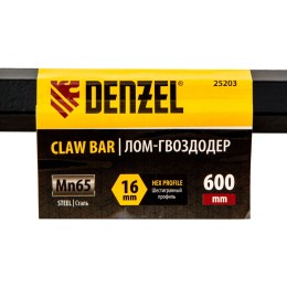 Denzel Лом-гвоздодер, 600 мм, шестигранный 16 мм, окрашенный, сталь 65 25203