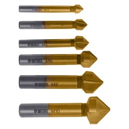 Denzel Набор зенковок, HSS, M3-M10, 6 шт, металл. кейс // 72313