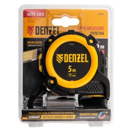 Denzel Рулетка 5м х 19мм, автоматич. фиксац., нейлон. покрытие, магнит. зацеп, двухстор. разметка// 31521