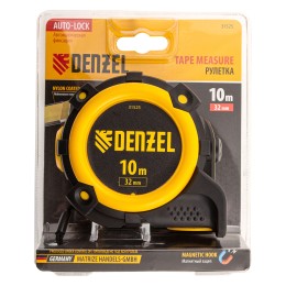 Denzel Рулетка 10м х 32мм, автоматич. фиксац., нейлон. покрытие, магнит. зацеп, двухстор. разметка// 31525