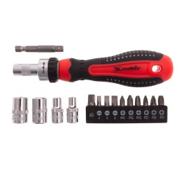 Matrix Отвертка реверсивная с набором бит и насадок торцевых, CrV, 1/4, 16 шт 11332