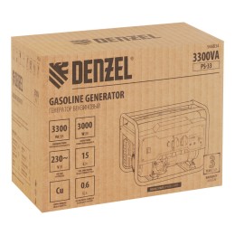 Denzel Генератор бензиновый PS 33, 3.3 кВт, 230 В, 15 л, ручной стартер 946834