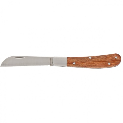 Нож садовый складной, прямое лезвие, 173 мм, деревянная рукоятка, Palisad 79003