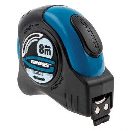 Gross Рулетка "Schlagfest",8 м x 25 мм,магнитный обрезиненный зацеп,двусторонняя шкала,Нейлоновое покрытие,автоматическая фиксация 31114