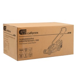 Сибртех Газонокосилка электрическая L1500, 1500 Вт, ширина 33 см, 5 уровней, пластиковый травосборник 35 л 96677