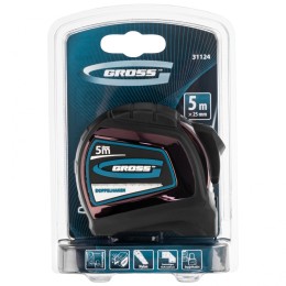 Gross Рулетка "Doppelhaken",5 м x 25 мм,двухсторонний зацеп,Нейлон,двусторонняя шкала,автоматическая фиксация 31124