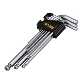 Denzel Набор ключей имбусовых, HEX, 1,5-10 мм, CrV, 9 шт., удлиненные, с шаром 12364