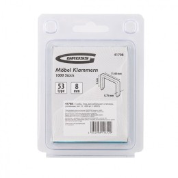 Gross Скобы, 8 мм, для мебельного степлера, усиленные, тип 53, 1000 шт 41708