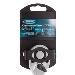 Gross Ключ телескопический трещоточный 1/2, 305-445 мм, CrV, хромированная, двухкомпонентная рукоятка 14070
