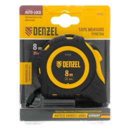 Denzel Рулетка 8м х 25мм, обрезиненный корпус, автоматическая фиксация 31553