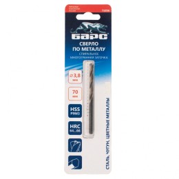 Барс Сверло спиральное по металлу, 3.8 x 70 мм, Р9М3, многогранная заточка 71856