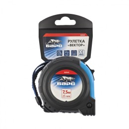 Барс Рулетка Вектор 7,5 м х 25 мм,утолщенное полотно,магнитный зацеп,обрезиненный корпус 32543
