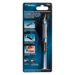 Gross Нож для дизайна, выдвижное перовое лезвие, двухкомпонентная рукоятка, металлическая клипса для фиксации, 150 мм, 2 запасных лезвия 78885