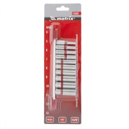 Matrix Набор удлиненных торцевых головок 1/4", 6 гранные, CrV, 4-13мм, 10 штук 13592