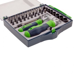 Сибртех Отвертки реверсивные с набором бит, торцевых головок, 61 предмет, CrV 13363