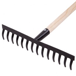 Сибртех Грабли стальные, 360 х 1300 мм, 14 прямых зубьев, деревянный черенок, Россия, 61742