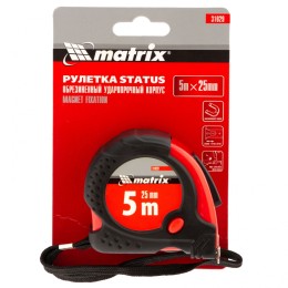 Matrix Рулетка Status Magnet fixation,5 м х 25 мм,обрезиненный корпус,зацеп с магнитом 31029