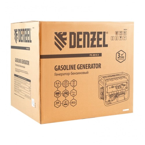 Генератор бензиновый PS 80 E-3, 6.6 кВт, 400 В, 25 л, электростартер  Denzel 946954