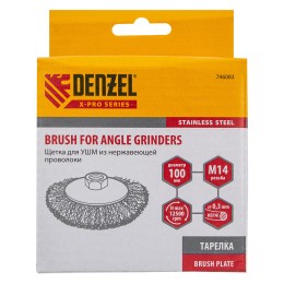 Denzel Щетка для УШМ, 100 мм, "Тарелка", витая нержавеющая проволока 0.3 мм, М14 746083