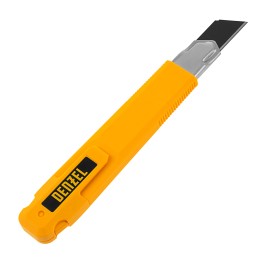 Denzel Нож, 18 мм, сменное лезвие, SK4, метал. направляющая, клипса, нажимной фиксатор// 78940