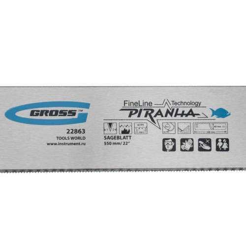Пильное полотно для прецизионного стусла "Piranha", 550 мм, каленый зуб 2D, 18 TPI Gross 22863