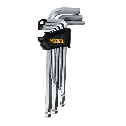 Набор ключей имбусовых, HEX, 2-12 мм, CrV, 9 шт., удлиненные, с шаром Denzel 12365