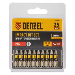Denzel Бита IMPACT, PH2x25 мм, лазерная обработка шлица, сталь S2, 10 шт., Е 6,3 11685