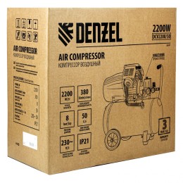 Denzel Компрессор воздушный DCV2200/50, прямой привод, 2.2 кВт, 50 литров, 380 л/мин 58167