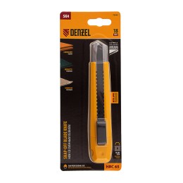 Denzel Нож, 18 мм, сменное лезвие, SK4, метал. направляющая, клипса, нажимной фиксатор// 78940