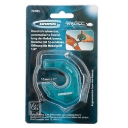 Gross Труборез ладонный "Piranha", 16 мм, 1/2, автоматическая регулировка зажима трубы, трещотка с храповым механизмом, отверстие 1/4 78705