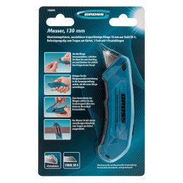 Gross Нож, 130 мм, алюминиевый корпус, выдвижное трапециевидное лезвие 18 мм (SK-5), клипса для ремня, 4 лезвия 78899