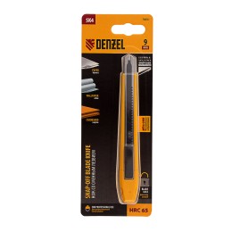 Denzel Нож, 9 мм, сменное лезвие, SK4, метал. направляющая, клипса, нажимной фиксатор// 78931