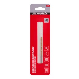 Matrix Сверло по металлу, 3.2 мм, HSS, нитридтитановое покрытие, цилиндрический хвостовик 717320