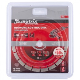 Matrix Диск алмазный, отрезной сегментный, 180 х 22.2 мм, тонкий, сухая резка Professional730647