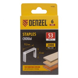 Denzel Скобы, 6 мм, для мебельного степлера, тип 53, 2000 шт. 41100